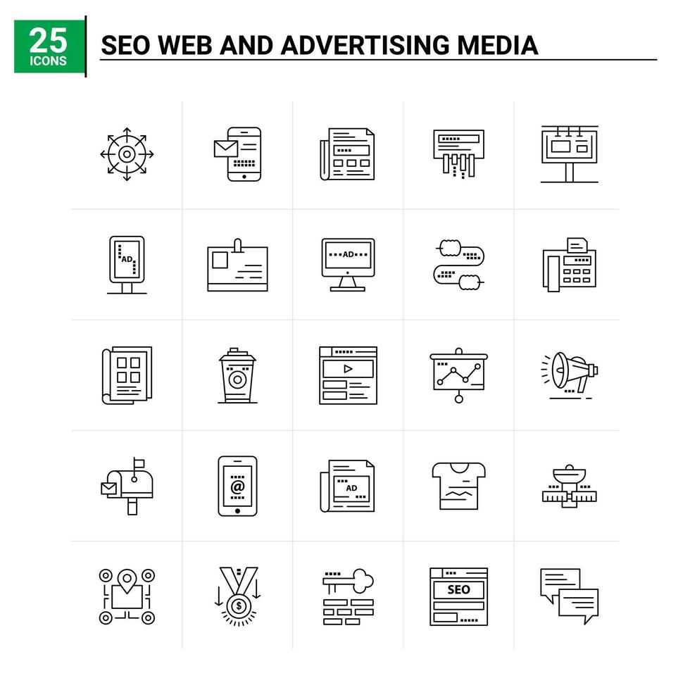 25 seo web y medios publicitarios conjunto de iconos de fondo vectorial vector