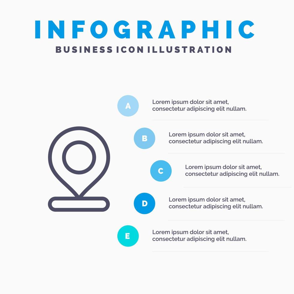 icono de línea de pin de marcador de mapa de ubicación con fondo de infografía de presentación de 5 pasos vector