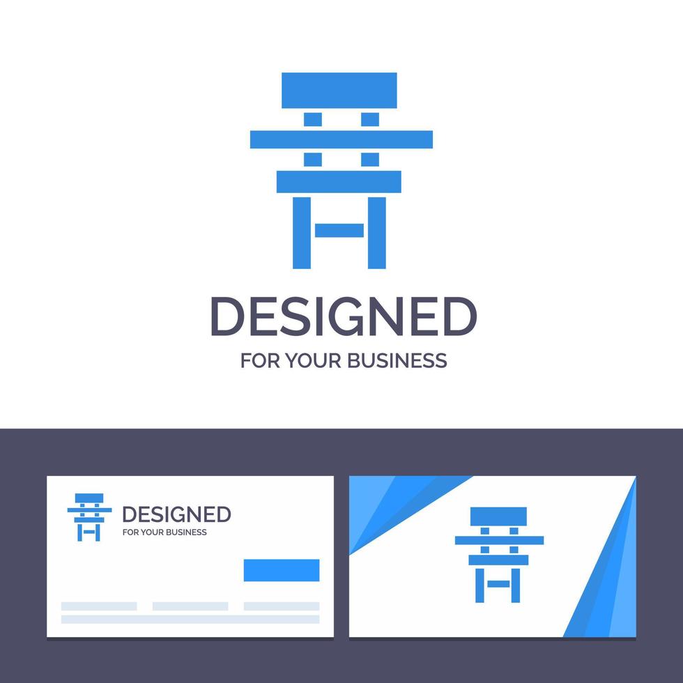 tarjeta de visita creativa y plantilla de logotipo silla clase escritorio educación muebles vector ilustración
