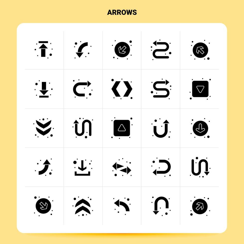 conjunto de iconos de 25 flechas sólidas diseño de estilo de glifo vectorial conjunto de iconos negros diseño de ideas de negocios web y móvil ilustración vectorial vector