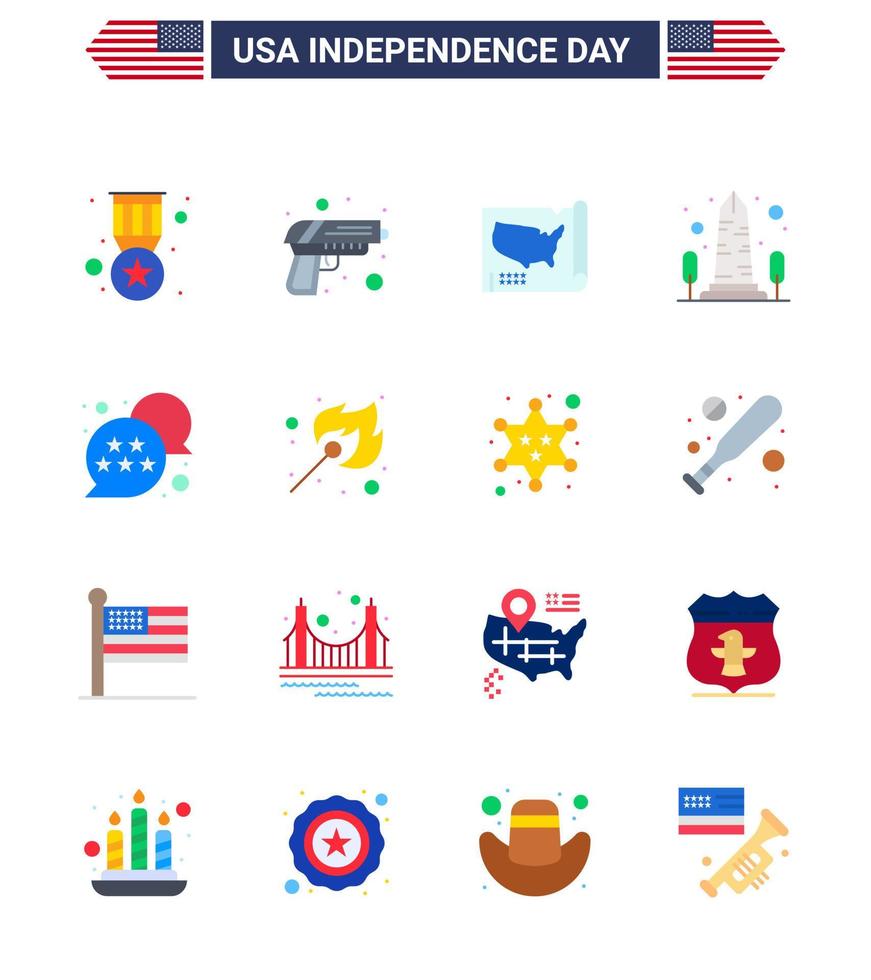 Flat Pack of 16 USA Independence Day Symbols of flag usa map sight landmark Editable USA Day Vector Design Elements