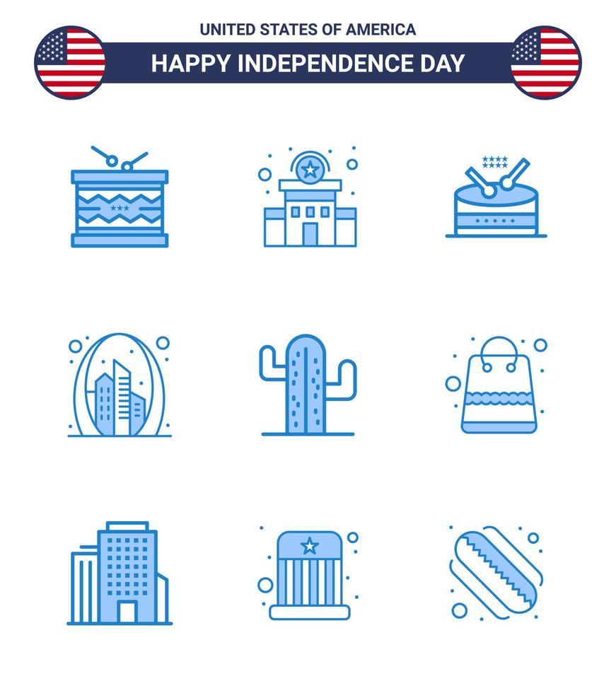 Big Pack of 9 USA Happy Independence Day USA Vector Blues and Editable Symbols of usa gate police sign building parade Editable USA Day Vector Design Elements