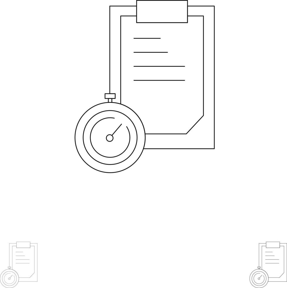 Deadline Business Planning Time Bold and thin black line icon set vector