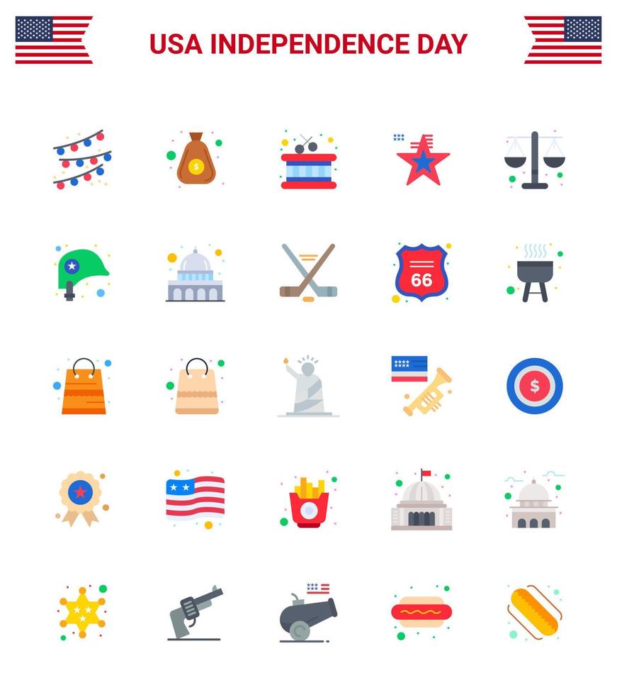 Editable Vector Flat Pack of USA Day 25 Simple Flats of scale justice instrument court flag Editable USA Day Vector Design Elements
