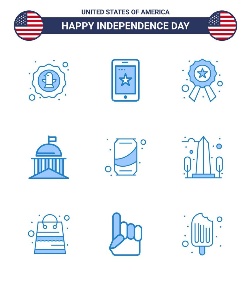 4th July USA Happy Independence Day Icon Symbols Group of 9 Modern Blues of irish green ireland flag sign Editable USA Day Vector Design Elements