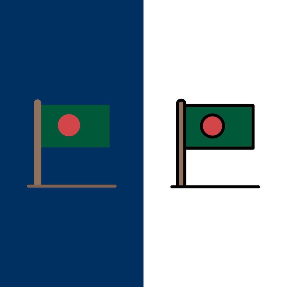 Asian Bangla Bangladesh Country Flag  Icons Flat and Line Filled Icon Set Vector Blue Background