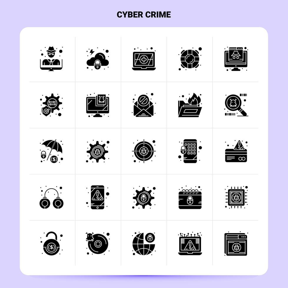 Solid 25 Cyber Crime Icon set Vector Glyph Style Design Black Icons Set Web and Mobile Business ideas design Vector Illustration