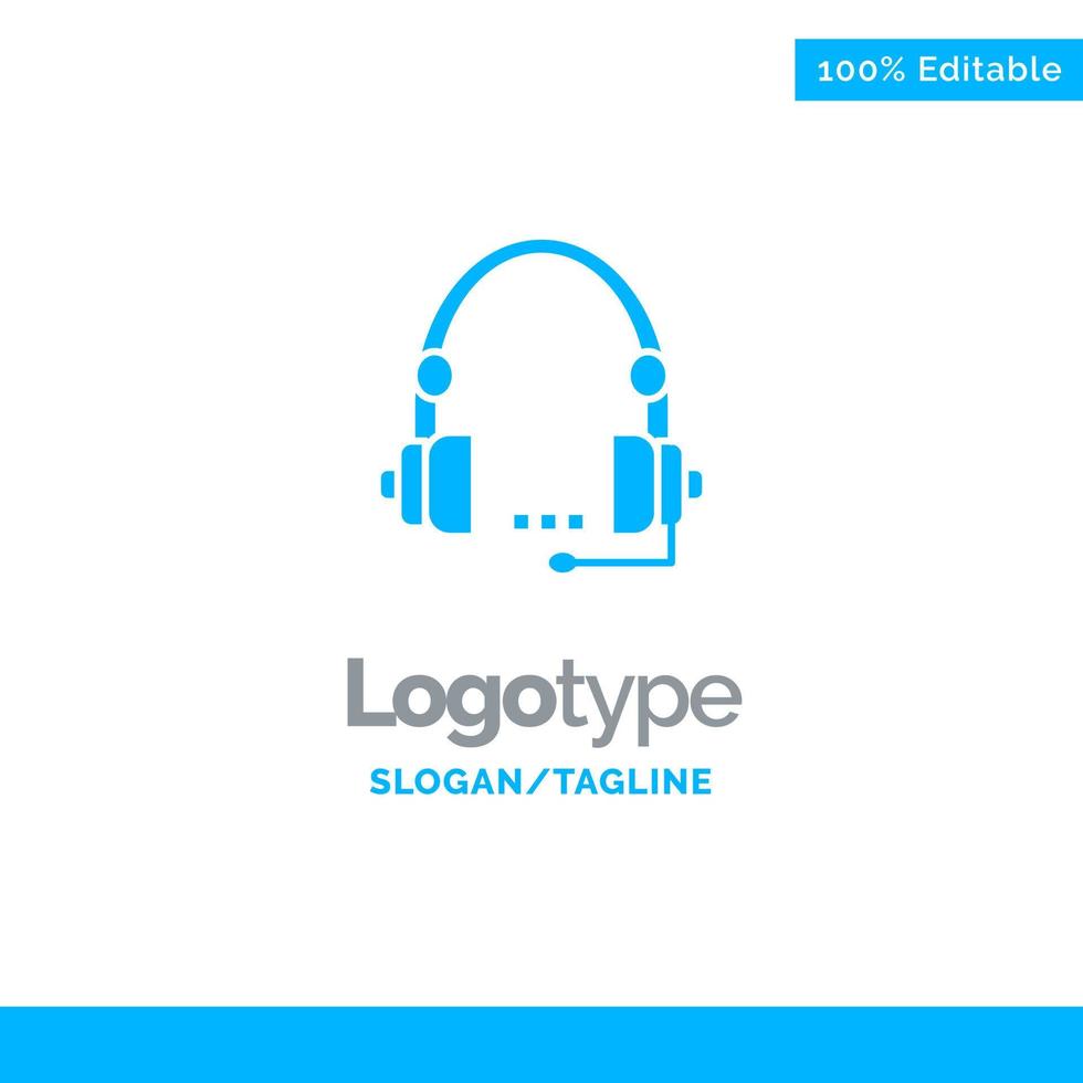 Support Call Communication Contact Headset Help Service Blue Solid Logo Template Place for Tagline vector