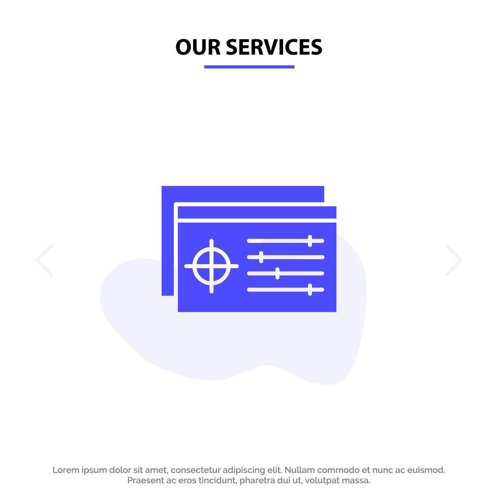 Our Services Setting Controller Target Object Solid Glyph Icon Web card Template vector