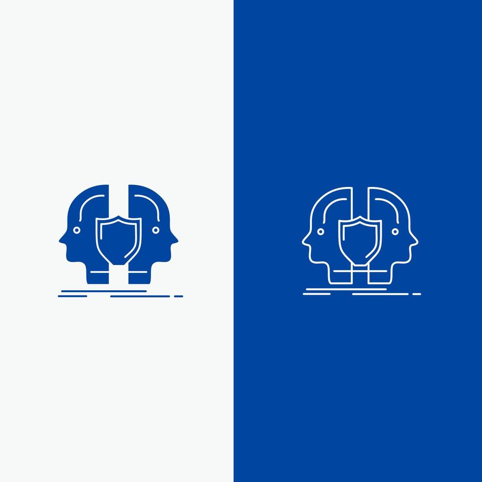 Man Face Dual Identity Shield Line and Glyph Solid icon Blue banner Line and Glyph Solid icon Blue banner vector