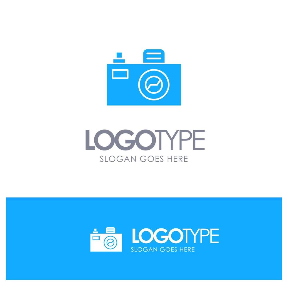diseño de imagen de cámara logotipo sólido azul con lugar para eslogan vector