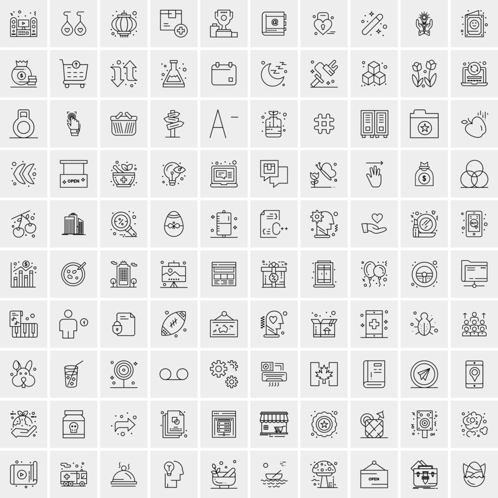 paquete de 100 iconos de líneas universales para móviles y web vector