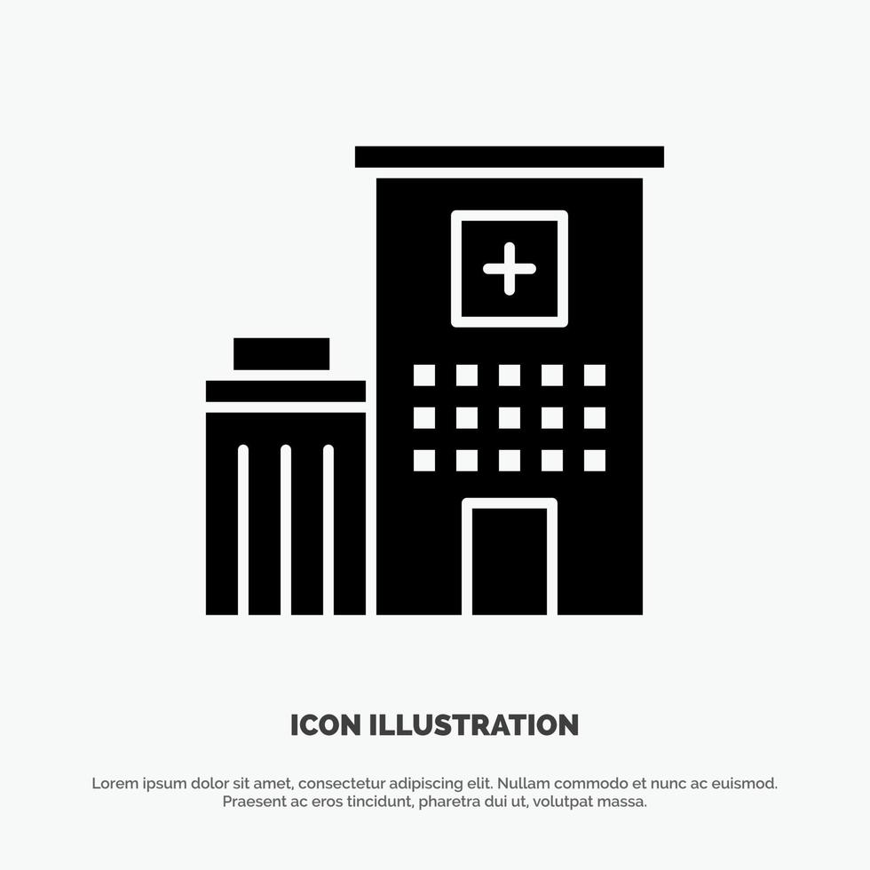 Hospital Building Clinic Medical Solid Black Glyph Icon vector