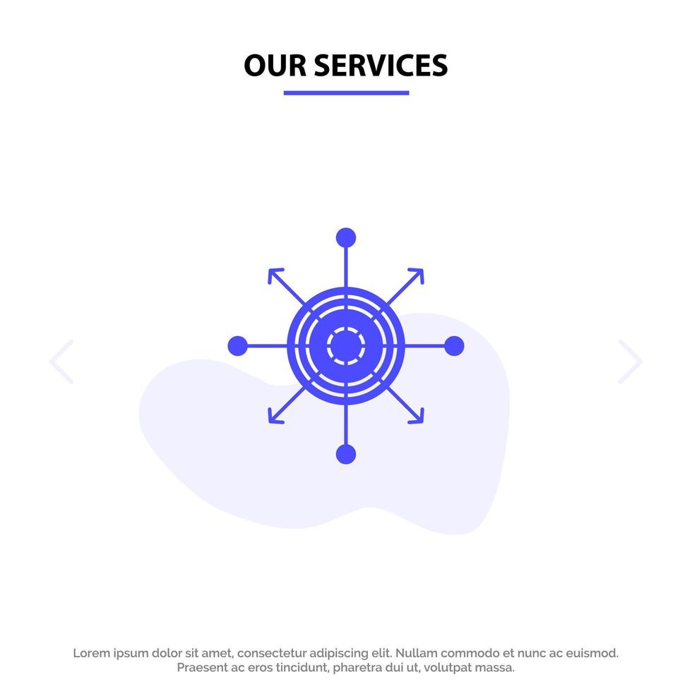 Our Services Focus Board Dart Arrow Target Solid Glyph Icon Web card Template vector