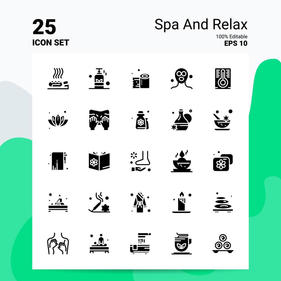 25 conjunto de iconos de spa y relajación 100 archivos editables eps 10 ideas de concepto de logotipo de empresa diseño de icono de glifo sólido vector