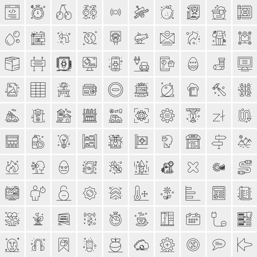 paquete de 100 iconos de líneas universales para móviles y web vector