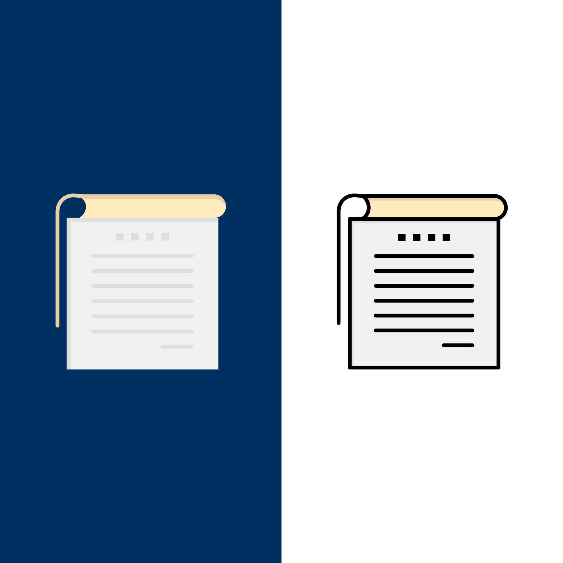 Student Notes Books Student Notes Icons Flat and Line Filled Icon Set Vector Blue Background