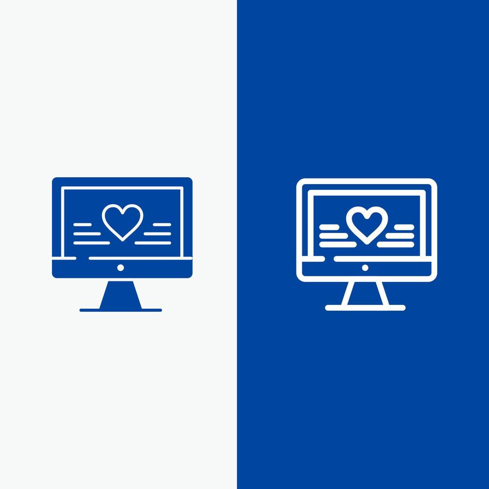 computadora amor corazón boda línea y glifo icono sólido bandera azul línea y glifo icono sólido bandera azul vector
