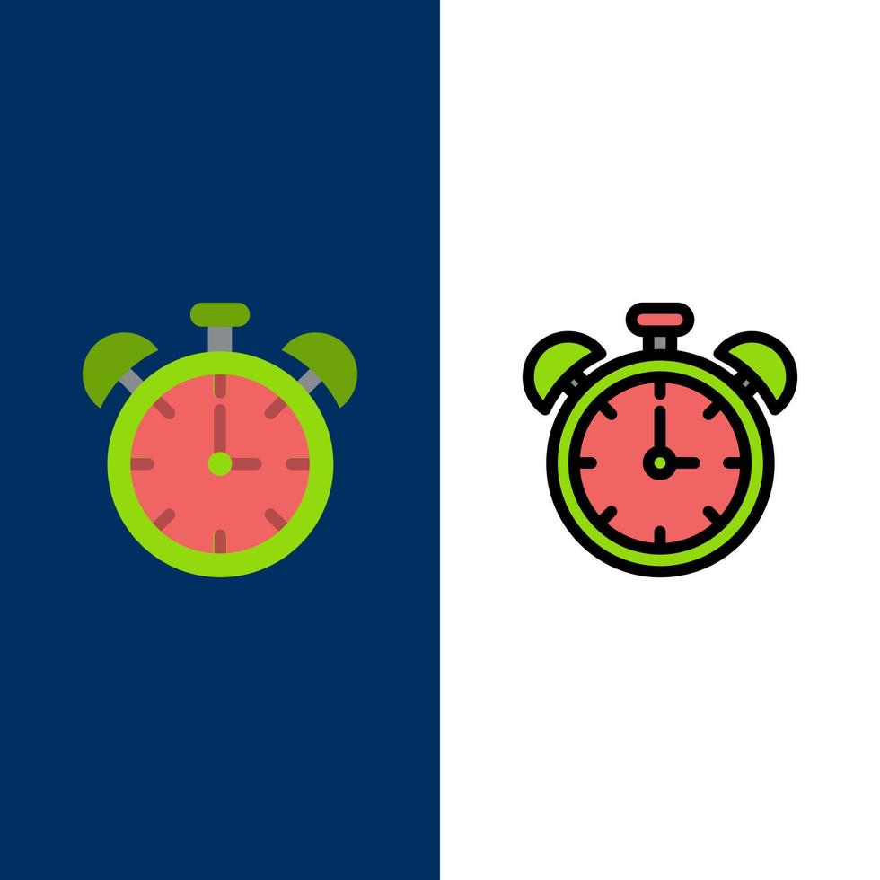alarma reloj educación tiempo iconos plano y línea llena icono conjunto vector fondo azul