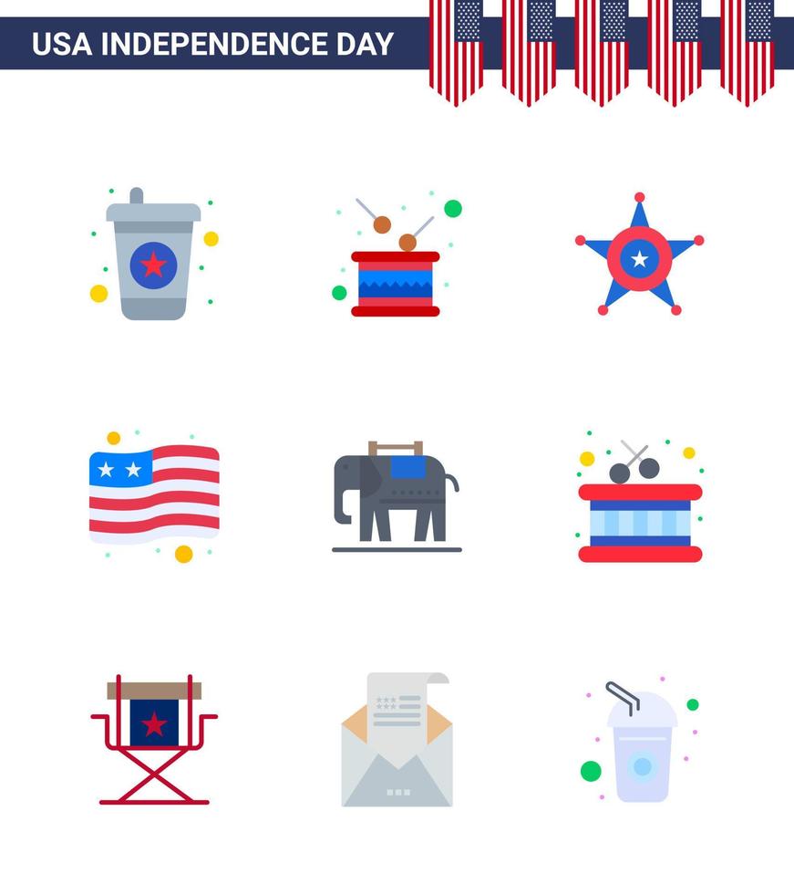 9 Flat Signs for USA Independence Day usa elephent men usa country Editable USA Day Vector Design Elements