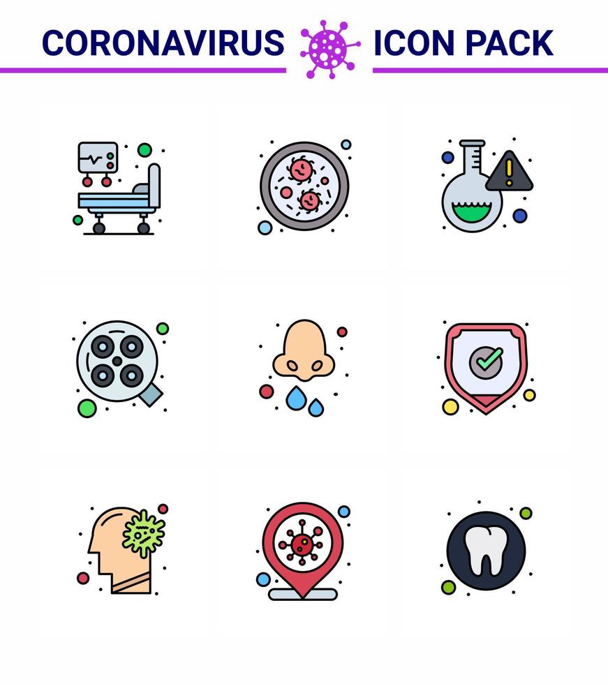 Novel Coronavirus 2019nCoV 9 Filled Line Flat Color icon pack health cold research allergy surgery viral coronavirus 2019nov disease Vector Design Elements