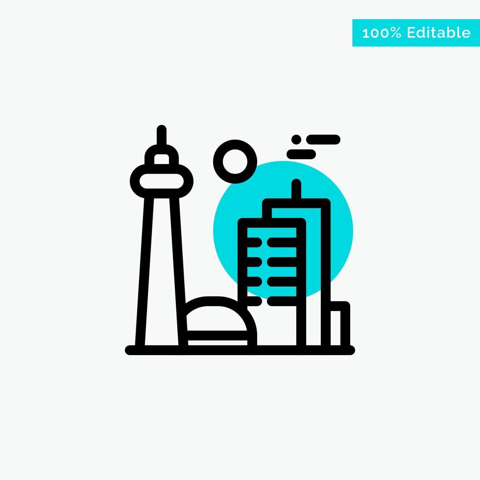 Building Canada City Famous City Toronto turquoise highlight circle point Vector icon