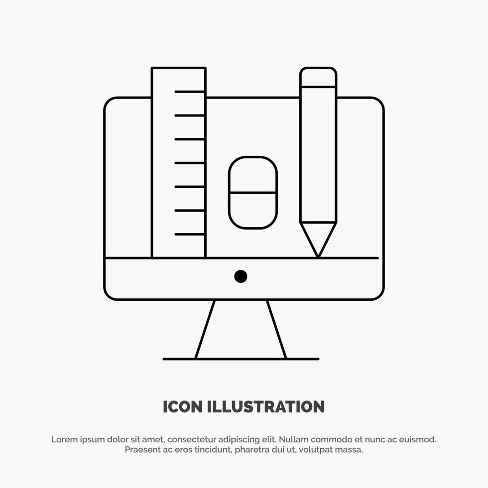 Computer Education Scale Pencil Vector Line Icon