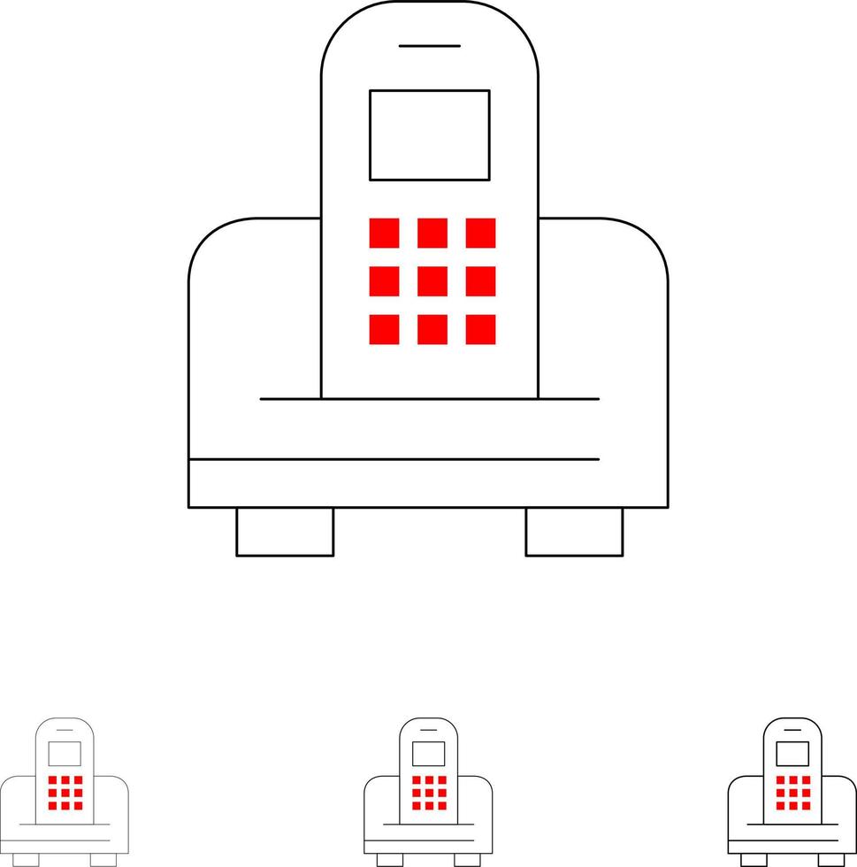 Device Mobile Cell Hardware Bold and thin black line icon set vector
