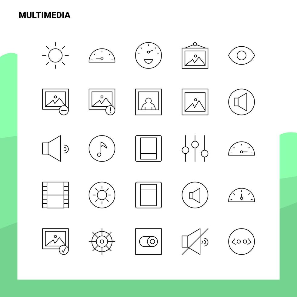 Set of Multimedia Line Icon set 25 Icons Vector Minimalism Style Design Black Icons Set Linear pictogram pack