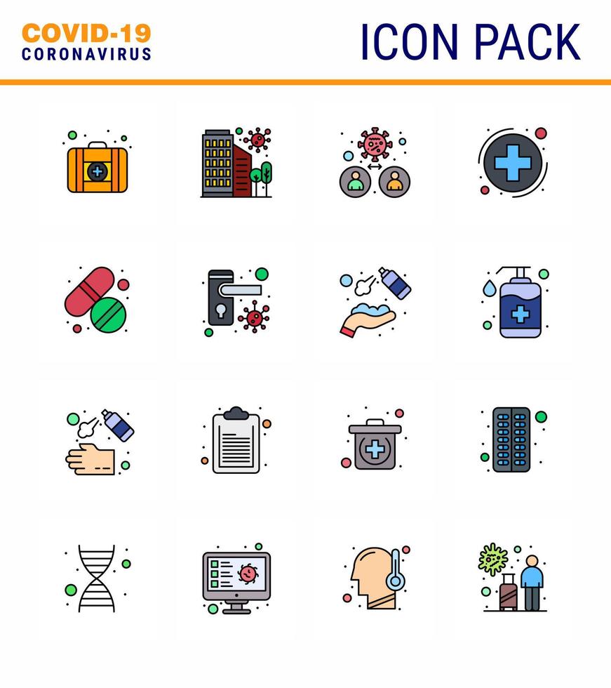 16 línea llena de color plano paquete de iconos de epidemia de coronavirus chupar como signo virus de la salud transmisión médica coronavirus viral 2019nov enfermedad vector elementos de diseño