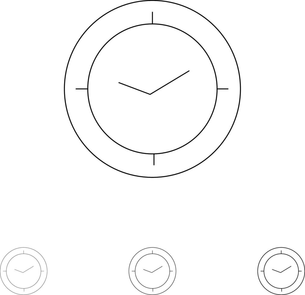 reloj temporizador reloj negrita y delgada línea negra conjunto de iconos vector