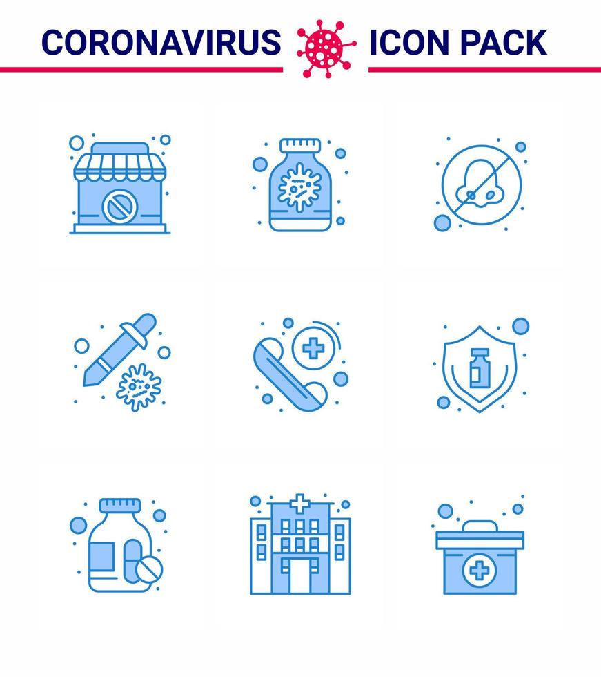 Corona virus disease 9 Blue icon pack suck as emergency virus breathe pipette dropper viral coronavirus 2019nov disease Vector Design Elements