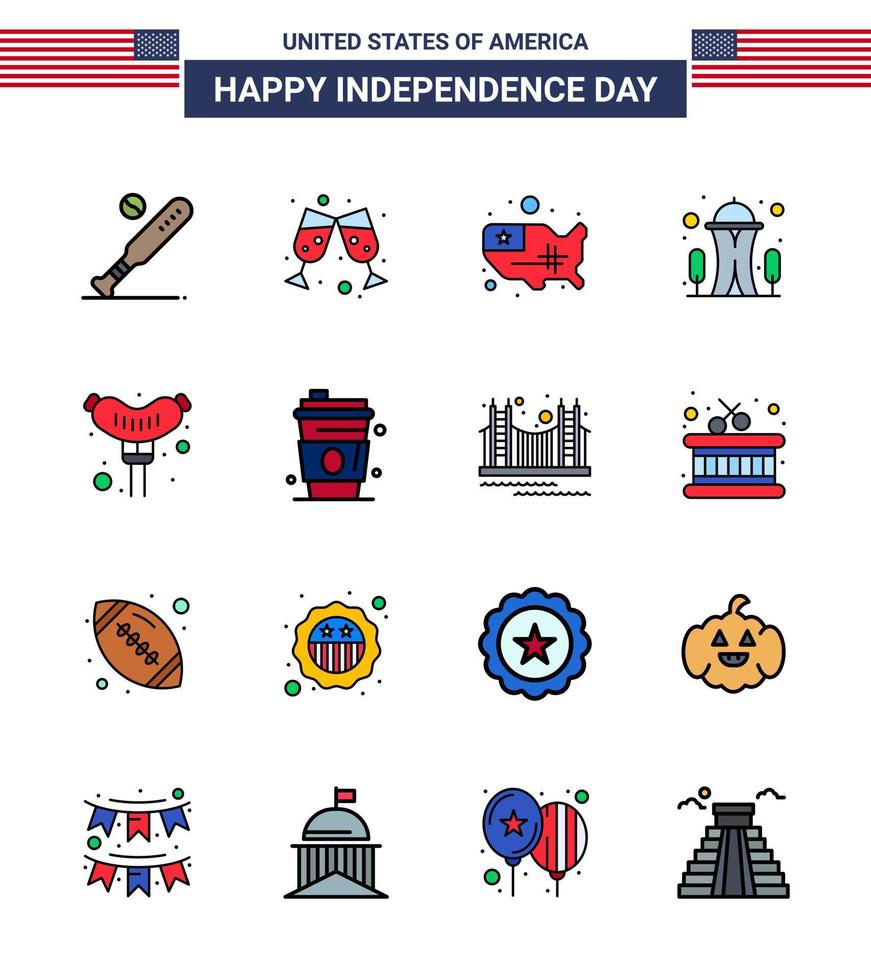 usa feliz día de la independencia pictograma conjunto de 16 líneas planas simples llenas de frankfurter espacio mapa aguja edificio editable usa día vector elementos de diseño