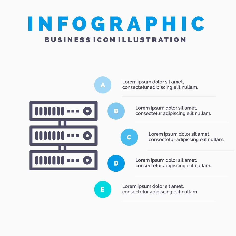 plantilla de infografía azul de red de almacenamiento de datos informáticos plantilla de icono de línea de vector de 5 pasos