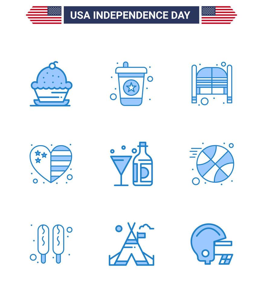 paquete de iconos de vector de stock de día americano 9 signos y símbolos de línea para la barra de bandera de bebida entrada del país elementos de diseño de vector de día de estados unidos editables