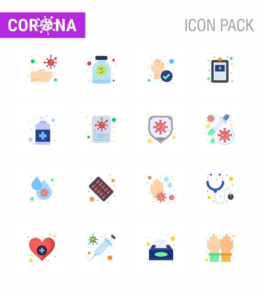 Coronavirus Awareness icon 16 Flat Color icons icon included bottle illness hand hospital chart clinical record viral coronavirus 2019nov disease Vector Design Elements