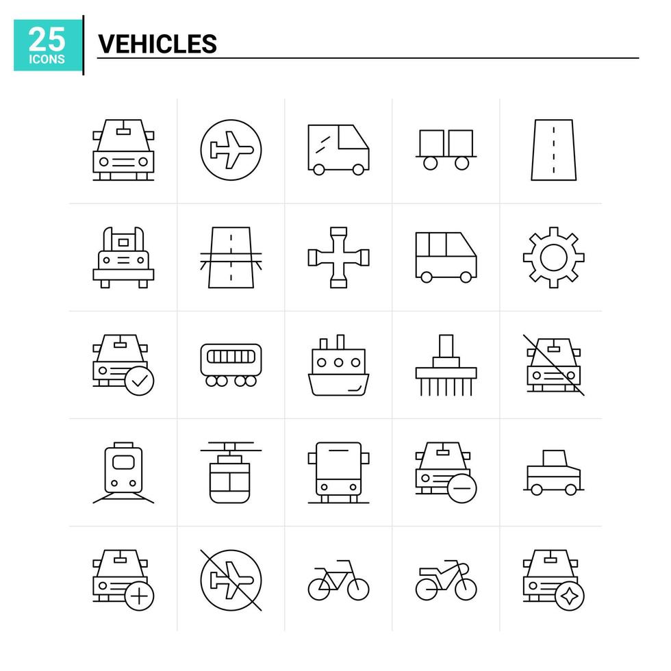 25 Vehicles icon set vector background