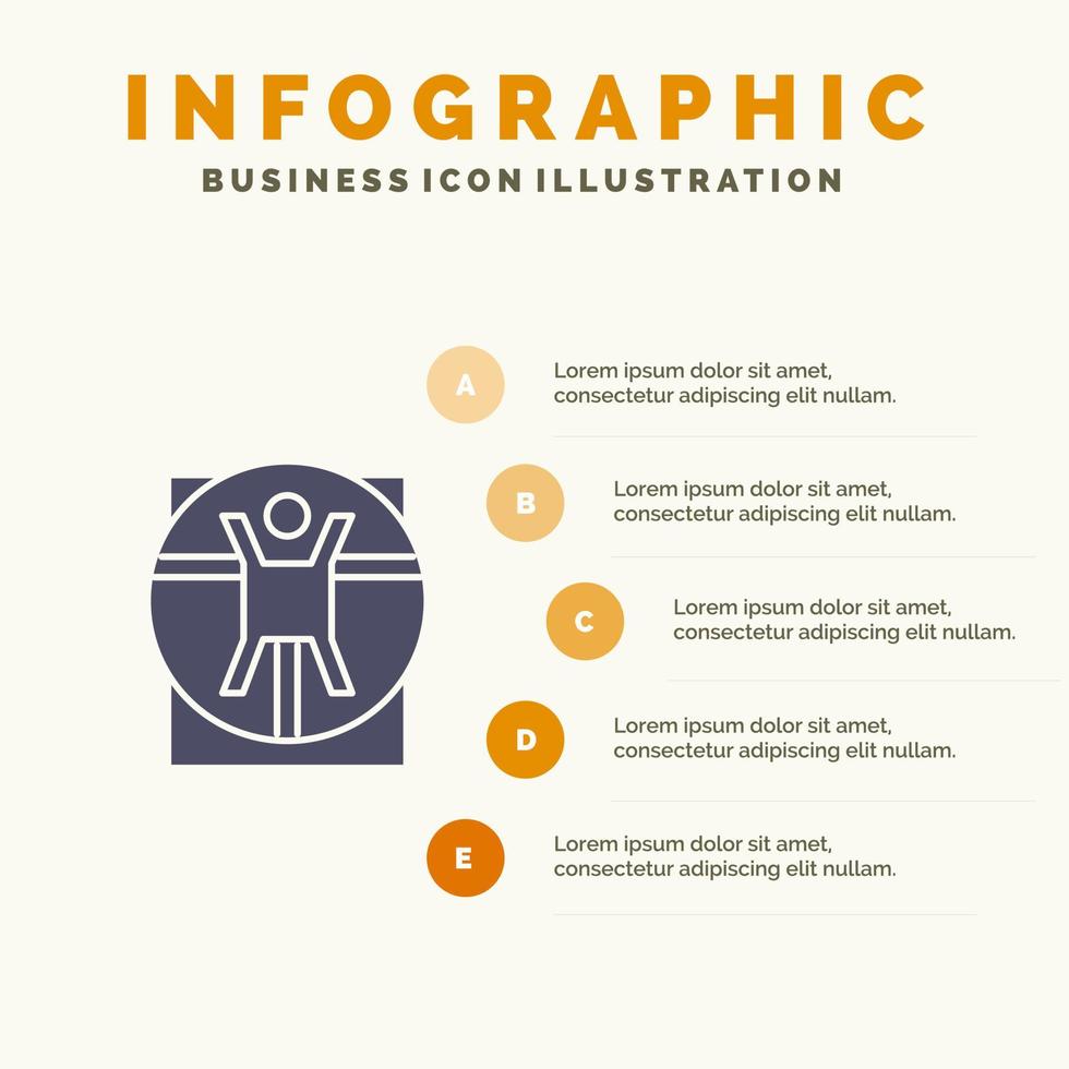 hombre de vitruvio escena médica icono sólido infografía 5 pasos presentación antecedentes vector