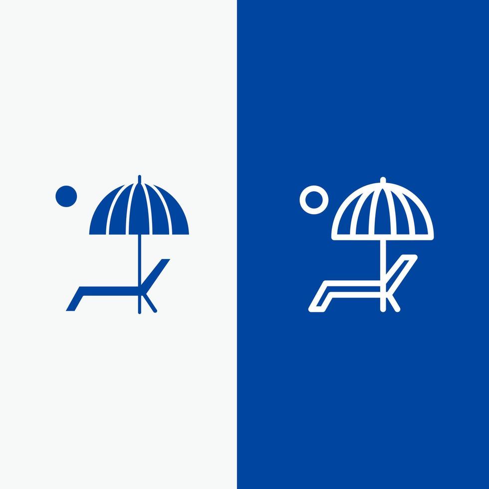 Beach Umbrella Bench Enjoy Summer Line and Glyph Solid icon Blue banner Line and Glyph Solid icon Blue banner vector