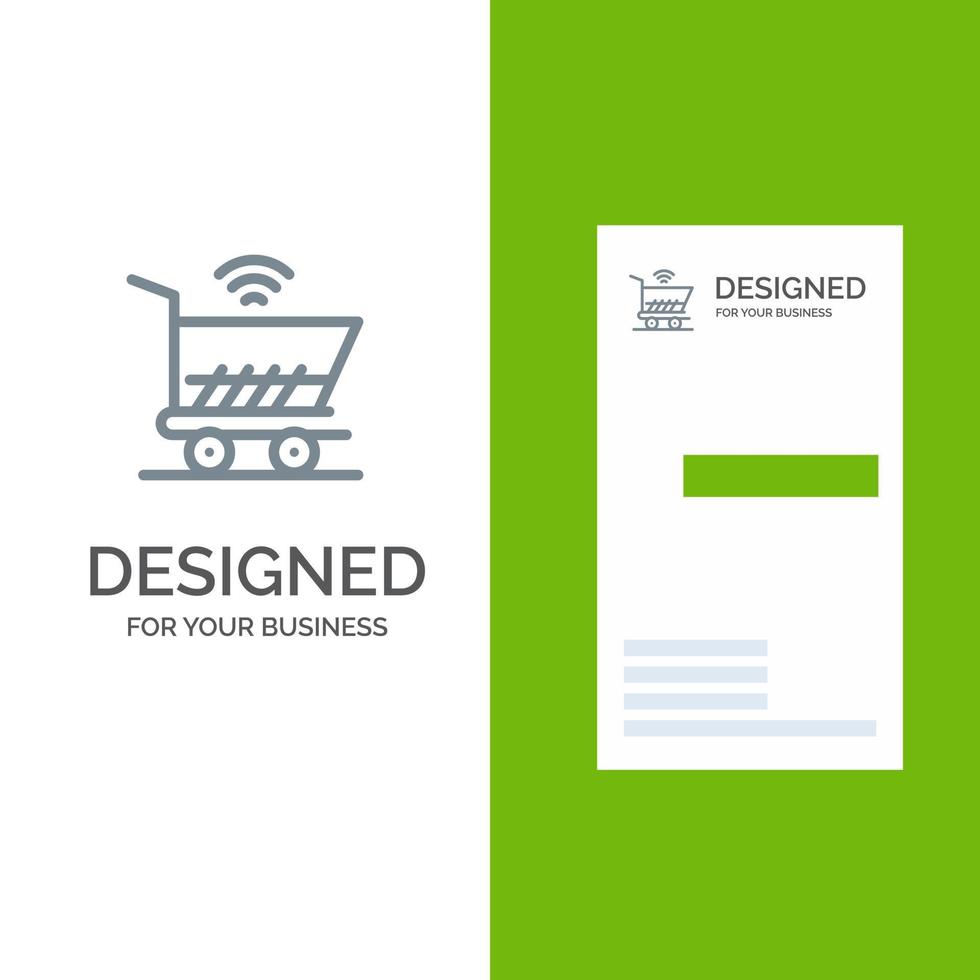 Trolley Cart Wifi Shopping Grey Logo Design and Business Card Template vector