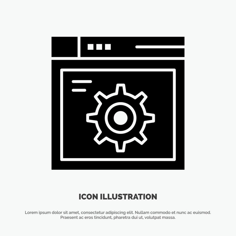 Web Setting Gear Internet Solid Black Glyph Icon vector