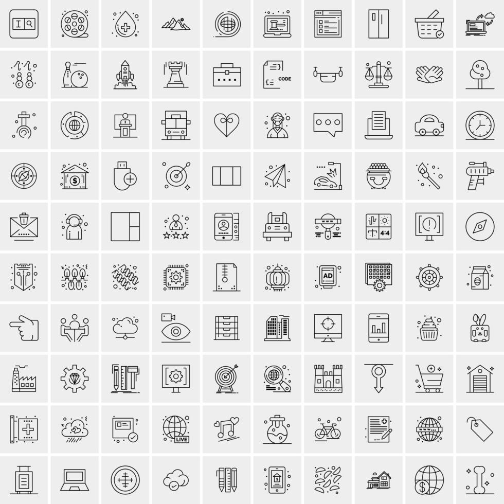 paquete de 100 iconos de líneas universales para móviles y web vector