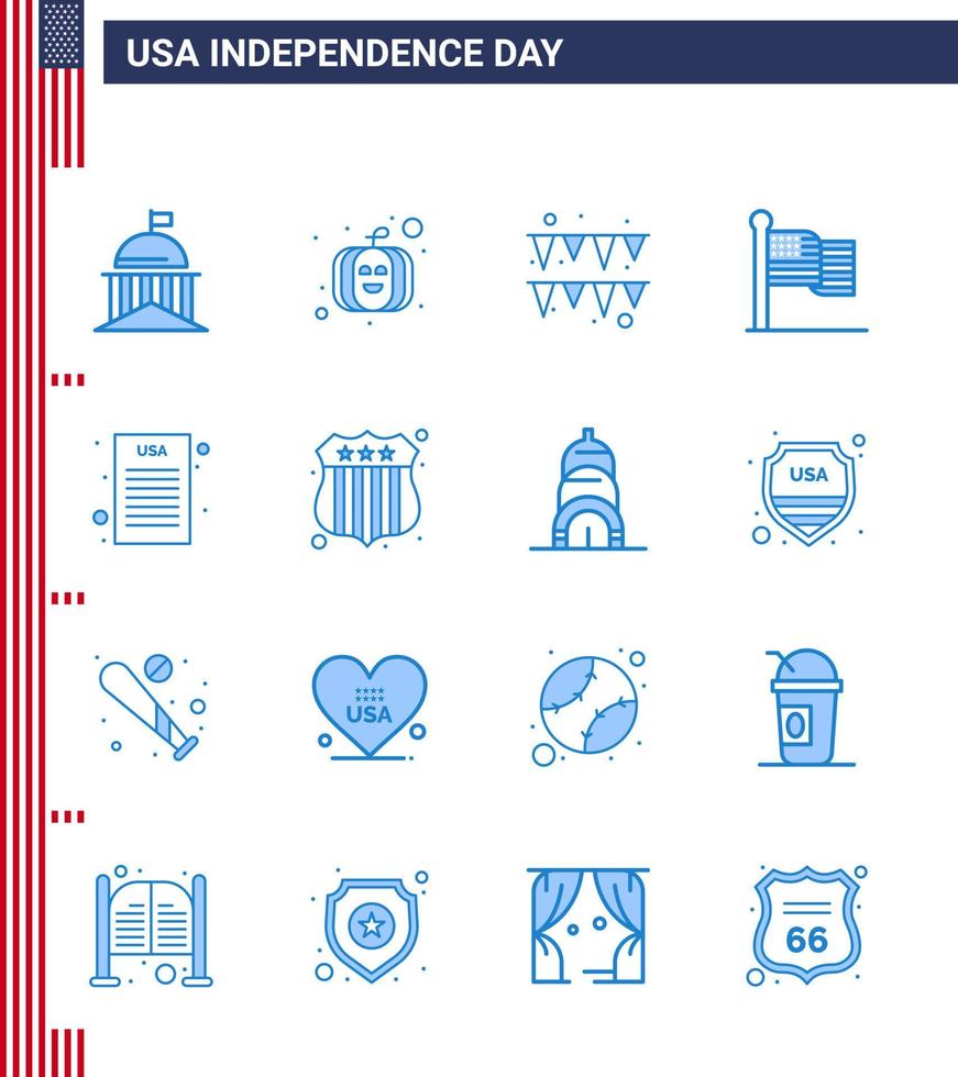 16 Blue Signs for USA Independence Day democratic declaration festival usa flag Editable USA Day Vector Design Elements