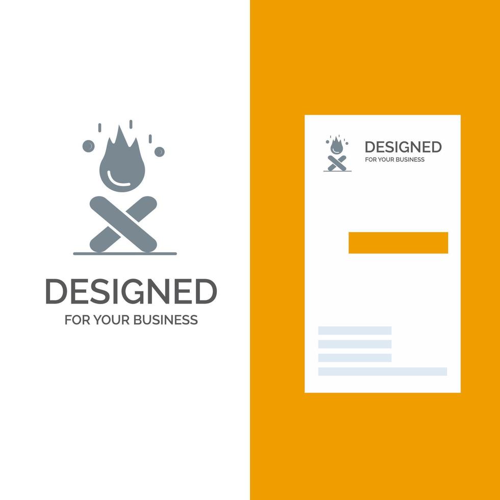 Bonfire Campfire Camping Fire Grey Logo Design and Business Card Template vector