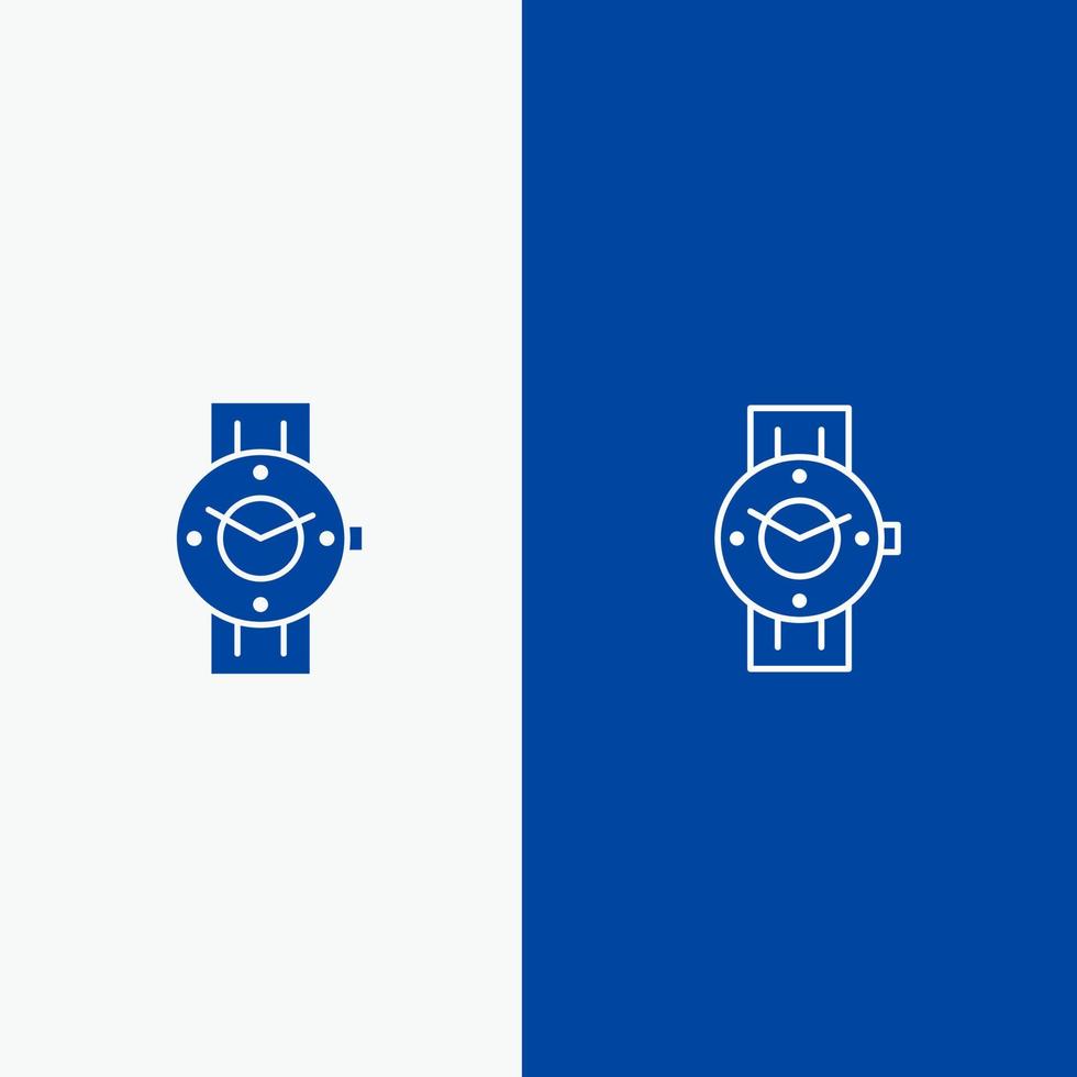 reloj reloj inteligente tiempo teléfono android línea y glifo icono sólido banner azul línea y glifo icono sólido banner azul vector