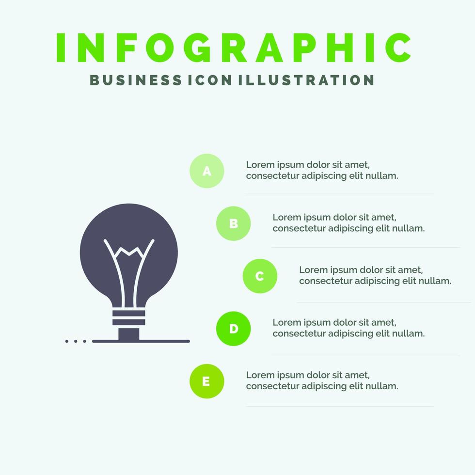 idea innovación invento bombilla sólido icono infografía 5 pasos presentación antecedentes vector