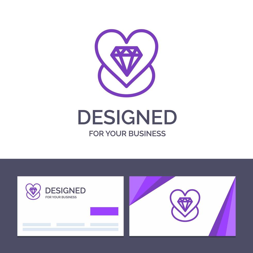 tarjeta de visita creativa y plantilla de logotipo diamante amor corazón boda vector ilustración