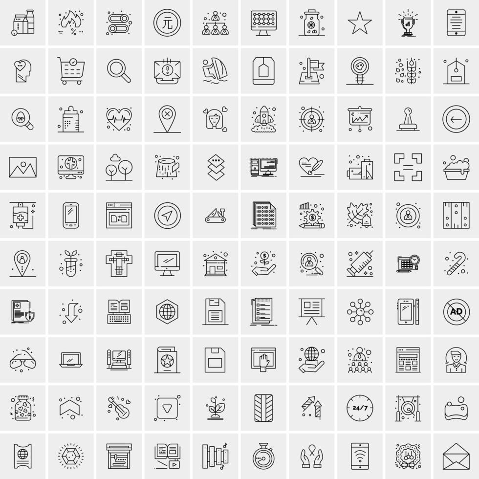 paquete de 100 iconos de líneas universales para móviles y web vector