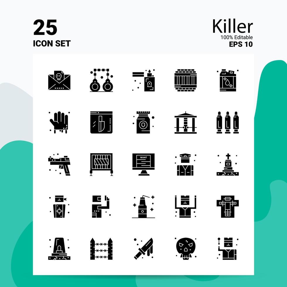 25 Killer Icon Set 100 Editable EPS 10 Files Business Logo Concept Ideas Solid Glyph icon design vector