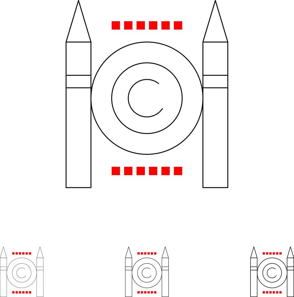 conjunto de iconos de línea negra delgada y audaz digital de derechos de autor de conflictos comerciales vector